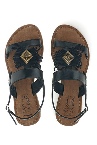 Schwarze Sandalen aus echtem Leder mit Fransen im Pittarello-Look IF10277