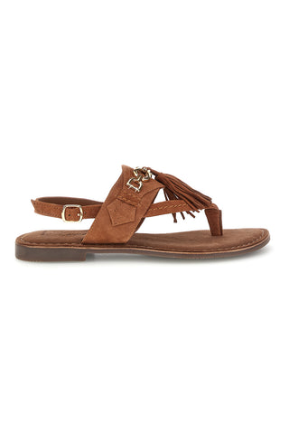 Braune Zehenstegsandalen aus echtem Leder mit Fransen im Pittarello-Look IF6797