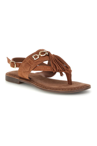 Sandali marroni in vera pelle infradito con frange Pittarello look IF6797