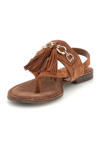 Sandali marroni in vera pelle infradito con frange Pittarello look IF6797