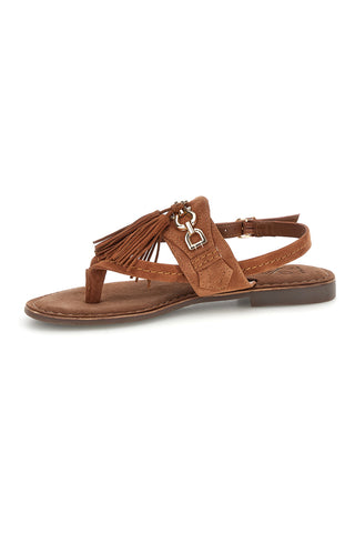 Sandali marroni in vera pelle infradito con frange Pittarello look IF6797