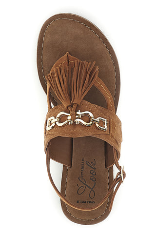 Sandali marroni in vera pelle infradito con frange Pittarello look IF6797