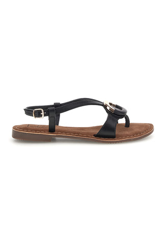 Sandali neri in vera pelle con decoro circolare frontale Pittarello look IF6532