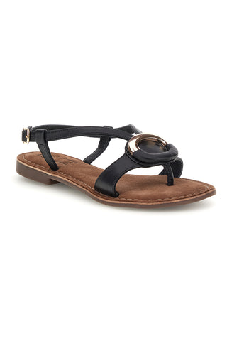 Sandali neri in vera pelle con decoro circolare frontale Pittarello look IF6532