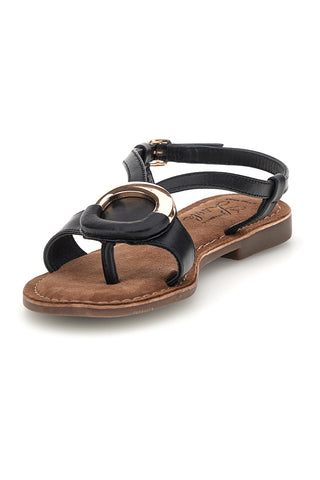 Sandali neri in vera pelle con decoro circolare frontale Pittarello look IF6532