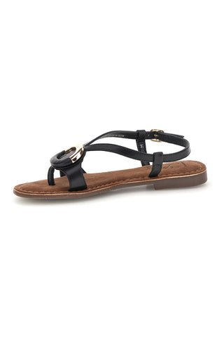 Sandali neri in vera pelle con decoro circolare frontale Pittarello look IF6532