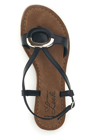 Sandali neri in vera pelle con decoro circolare frontale Pittarello look IF6532
