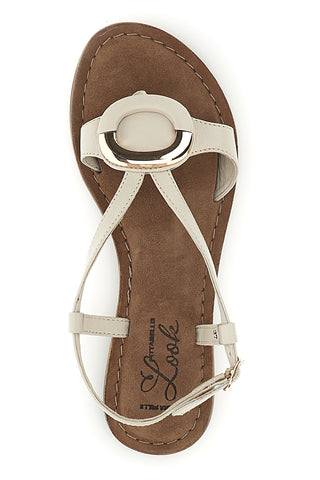 Sandali bianchi in vera pelle con decoro circolare frontale Pittarello look IF6532