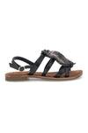 Sandali neri in vera pelle con frange e decoro frontale Pittarello look IF8162