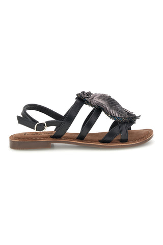 Schwarze Sandalen aus echtem Leder mit Fransen und Frontverzierung im Pittarello-Look IF8162