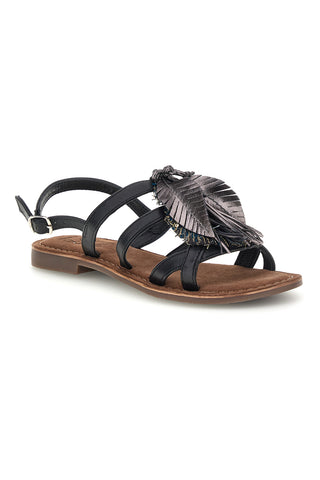 Sandali neri in vera pelle con frange e decoro frontale Pittarello look IF8162