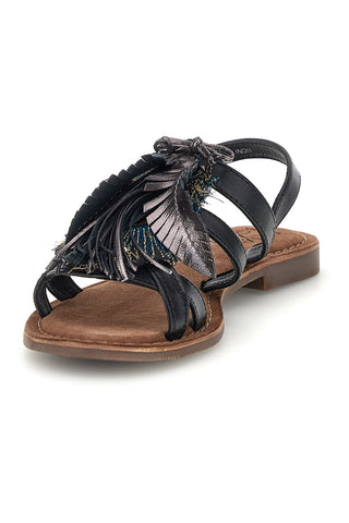 Sandali neri in vera pelle con frange e decoro frontale Pittarello look IF8162