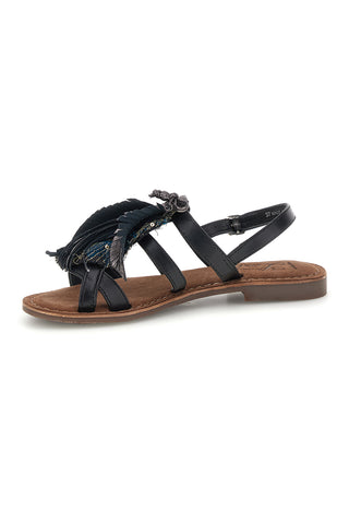 Sandali neri in vera pelle con frange e decoro frontale Pittarello look IF8162