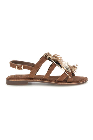 Sandali marroni in vera pelle con frange e decoro frontale Pittarello look IF8162