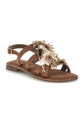 Sandali marroni in vera pelle con frange e decoro frontale Pittarello look IF8162