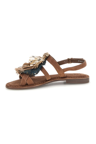 Sandali marroni in vera pelle con frange e decoro frontale Pittarello look IF8162
