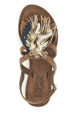 Sandali marroni in vera pelle con frange e decoro frontale Pittarello look IF8162