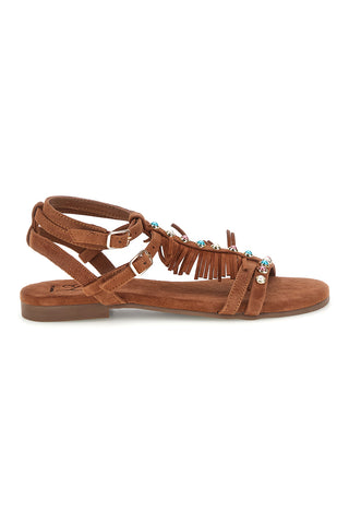 Braune Echtleder-Sandalen mit Nieten und Fransen im Pittarello-Look IF6927