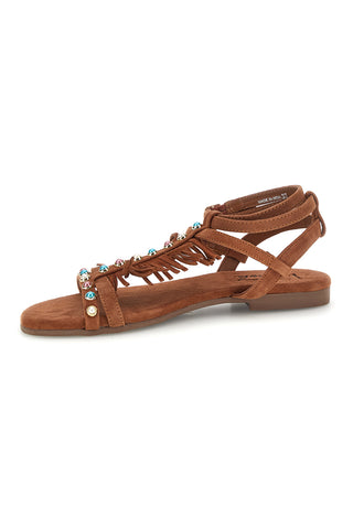 Braune Echtleder-Sandalen mit Nieten und Fransen im Pittarello-Look IF6927