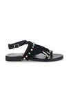Schwarze Zehenstegsandalen aus echtem Leder mit Fransen und Nieten im Pittarello-Look IF6856