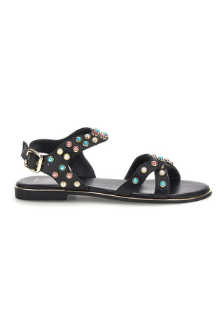 Sandali neri in vera pelle con borchie multicolor Pittarello look IF6980