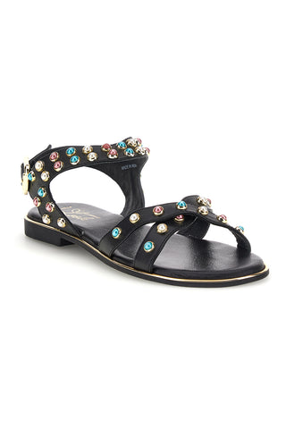 Sandali neri in vera pelle con borchie multicolor Pittarello look IF6980