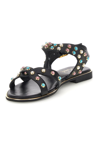 Sandali neri in vera pelle con borchie multicolor Pittarello look IF6980