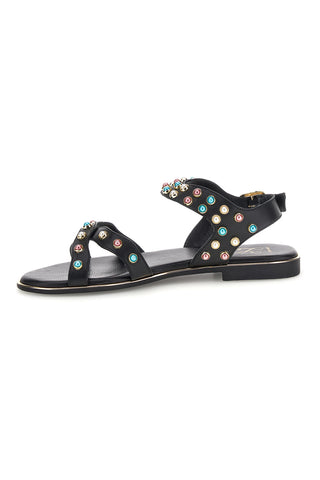 Sandali neri in vera pelle con borchie multicolor Pittarello look IF6980