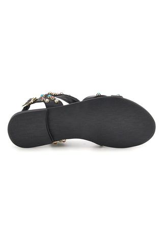 Sandali neri in vera pelle con borchie multicolor Pittarello look IF6980