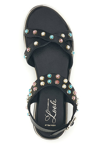 Sandali neri in vera pelle con borchie multicolor Pittarello look IF6980