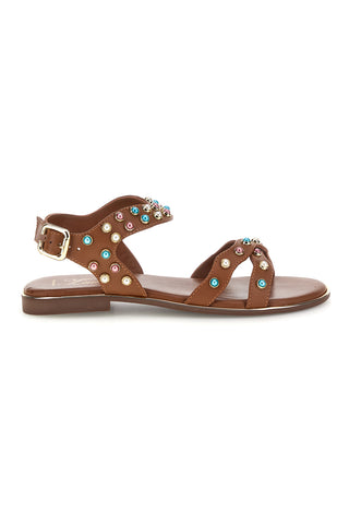 Sandali marroni in vera pelle con borchie multicolor Pittarello look IF6980