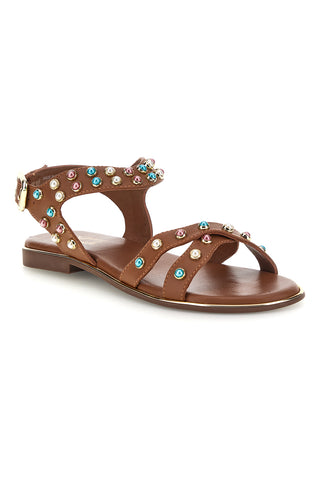 Sandali marroni in vera pelle con borchie multicolor Pittarello look IF6980