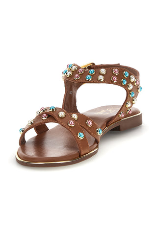 Sandali marroni in vera pelle con borchie multicolor Pittarello look IF6980