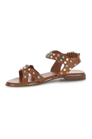 Sandali marroni in vera pelle con borchie multicolor Pittarello look IF6980