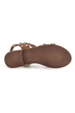 Sandali marroni in vera pelle con borchie multicolor Pittarello look IF6980