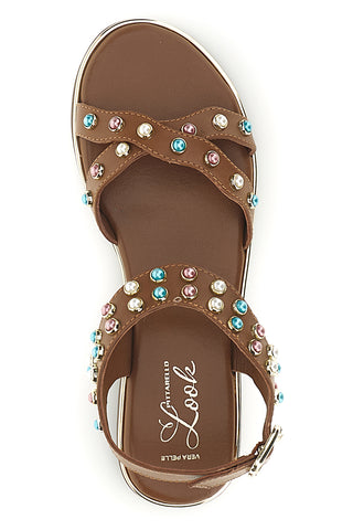 Sandali marroni in vera pelle con borchie multicolor Pittarello look IF6980