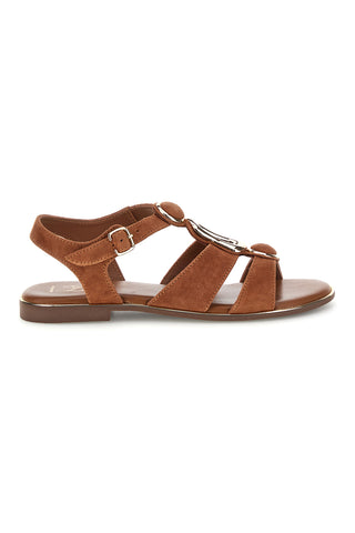 Braune Echtleder-Sandalen mit ovalen Metall-Accessoires im Pittarello-Look IF10328