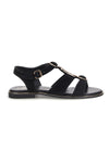 Schwarze Sandalen aus echtem Leder mit ovalen Metall-Accessoires im Pittarello-Look IF10328