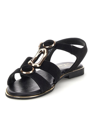 Schwarze Sandalen aus echtem Leder mit ovalen Metall-Accessoires im Pittarello-Look IF10328