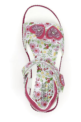 Snoopy-Sandalen 09161141 Weißes und fuchsiafarbenes Blumenmuster