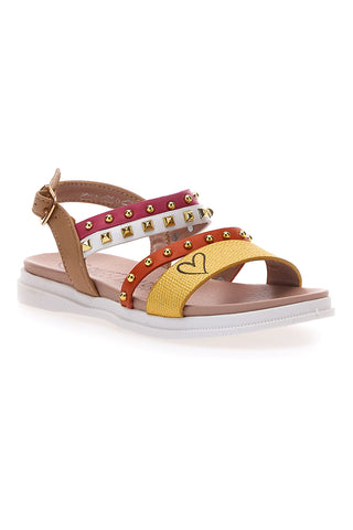 Gelbe und rote Sandalen mit Sweet Years-Nieten 8363