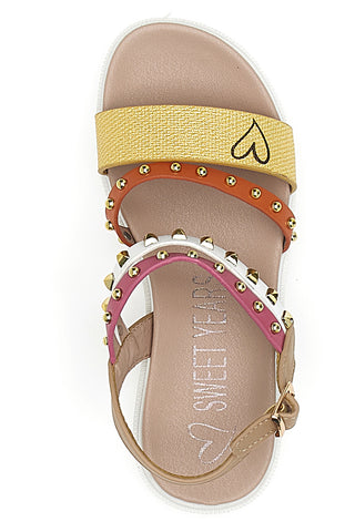 Gelbe und rote Sandalen mit Sweet Years-Nieten 8363