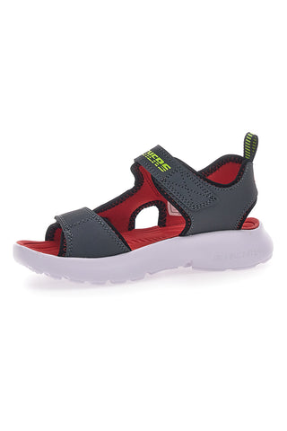 Schwarze und rote Skechers Razor Splash Aqua Buddies Stoffsandalen