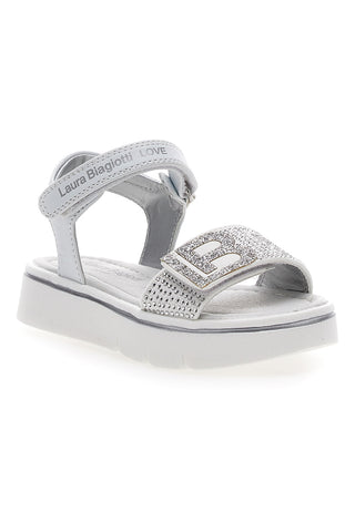 Weiße Sandalen mit Strasssteinen Laura Biagiotti 9044