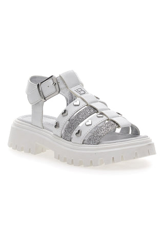 Weiße Fischersandalen mit Silber- und Glitzerapplikationen Laura Biagiotti 9021