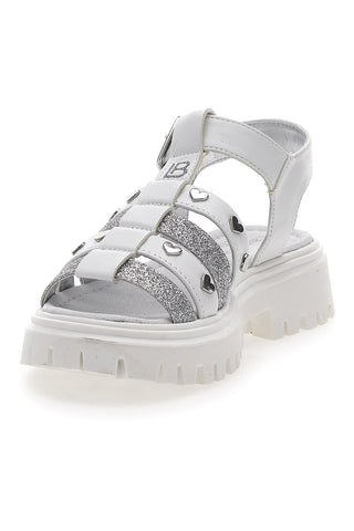 Weiße Fischersandalen mit Silber- und Glitzerapplikationen Laura Biagiotti 9021