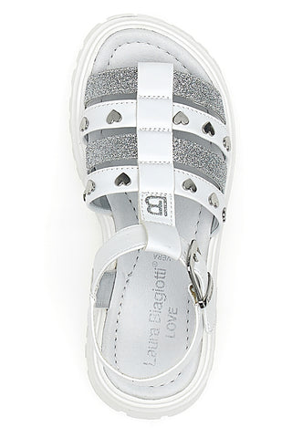 Weiße Fischersandalen mit Silber- und Glitzerapplikationen Laura Biagiotti 9021