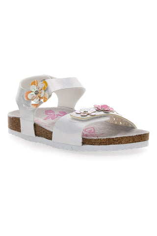 Weiße und rosa Sandalen mit Blumenapplikationen Pitt Kids 14417