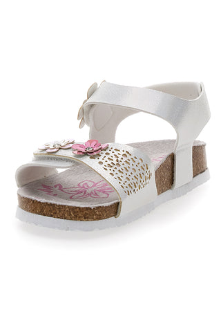 Sandali Bianchi e Rosa Con Applicazioni Floreali Pitt Kids 14417