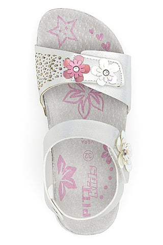 Weiße und rosa Sandalen mit Blumenapplikationen Pitt Kids 14417